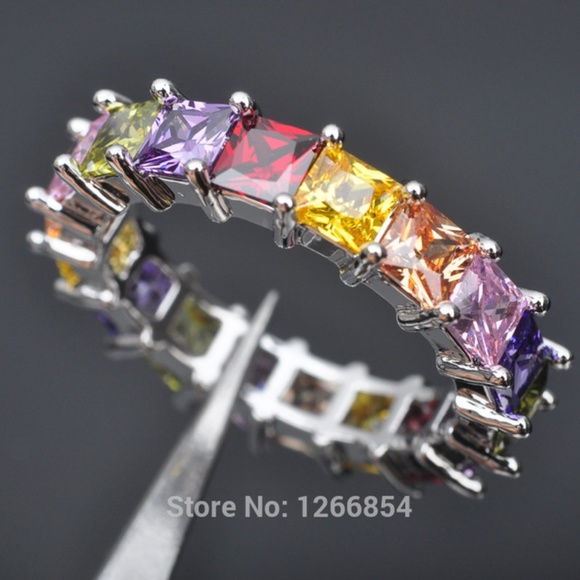 Jewelry - Sterling Silver colorful rainbow Eternity Band s 9